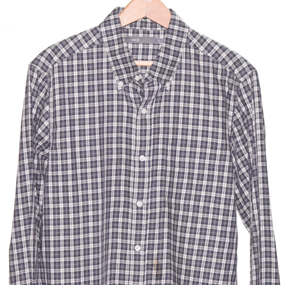 Vince Small Green Blue Beige Checks Long Sleeve